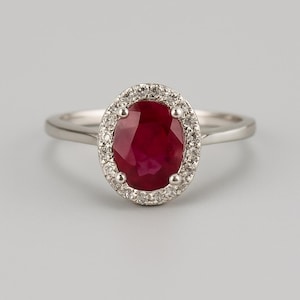 Lab Ruby Oval Ring: Sterling Silver, CZ Accents, Handmade
