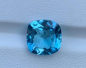 Swiss Blue Topaz Natural Gemstone 5.50Ct Cushion 10.5x10.5 MM AAA Quality Blue Stone