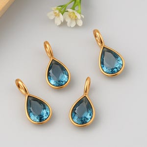 14k Gold London Blue Topaz Charm: Dainty Pear-Cut Birthstone