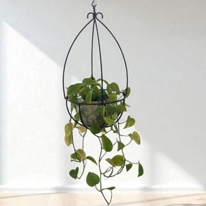 Handmade Wrought Iron Hanging Planter – Rustic Indoor Outdoor Plant Basket – Black Metal Teardrop Planter for Garden, Patio, Farmhouse Decor