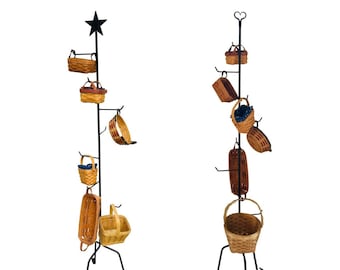 Wrought Iron Basket Stand Holder | Rustic Heart or Star Rack | Basket Hanger Display Stand Rustic Farmhouse Home Décor