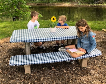 Picnic Table Cover Set, 5, 6, 7, 8, 10 Foot Picnic Table & Bench Cover Set | Vinyl Fitted Tablecloth | Custom Length, RV Camping, Outdoor