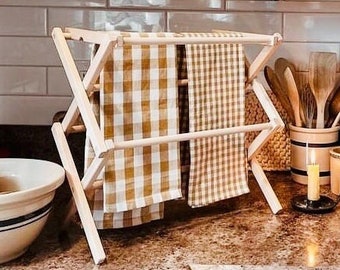 Small Drying Rack Counter Top Table, Tea Towel Wood Laundry Rack, Collapsible Folding Stand, Kitchen Décor, Dry Candles, Pasta, Baby Clothes