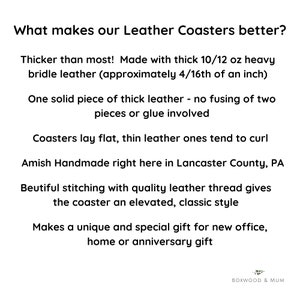 Amish Handmade coasters made in Lancaster County, PA.  Beautiful stitching gives coaster a sophisticated style.