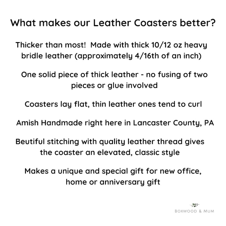 Amish Handmade coasters made in Lancaster County, PA.  Beautiful stitching gives coaster a sophisticated style.