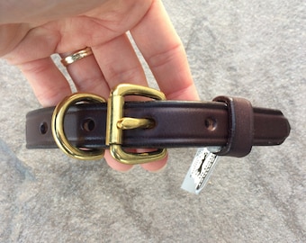 Coleira de couro para cães, coleira marrom para cães, coleira de couro genuíno para cães, coleira de couro com bridão para cães, presente para dono de cachorro, fabricada nos EUA