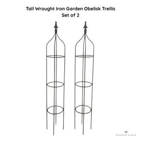 Wrought Iron Garden Trellis Obelisks Set – Tall Metal Climbing Plant Support for Vines, Roses, Tomatoes, Planters Outdoor Garden Decor USA