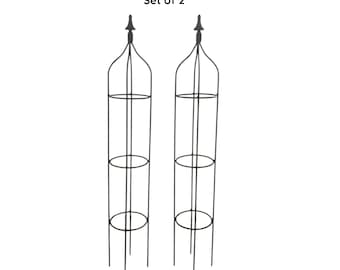 Wrought Iron Garden Trellis Obelisks Set – Tall Metal Climbing Plant Support for Vines, Roses, Tomatoes, Planters Outdoor Garden Decor USA