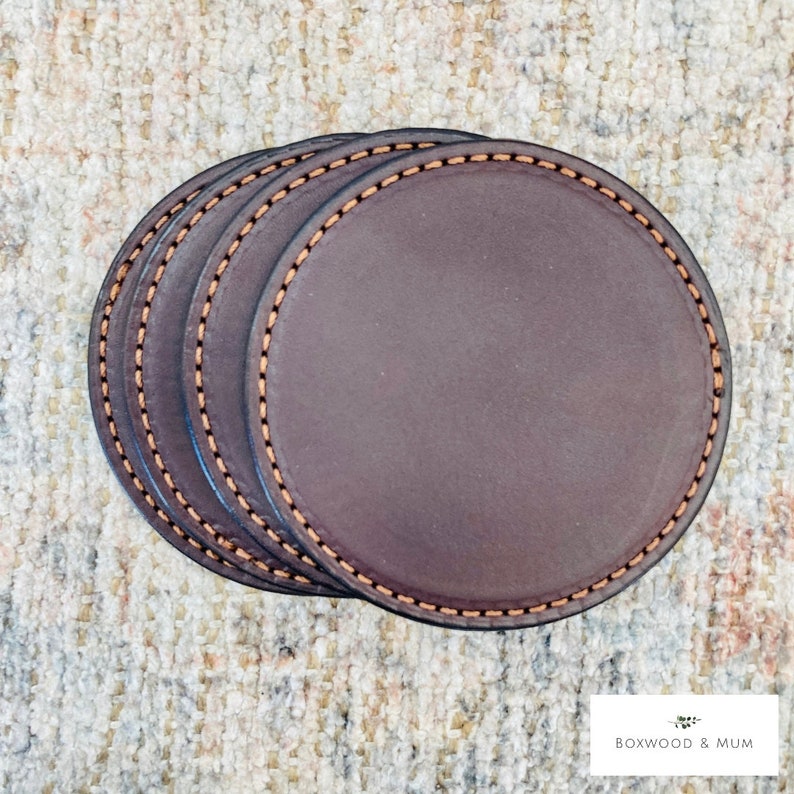 Thick Leather Coaster Set, Wedding Favors, Handmade Coasters, Drink Coasters Bar Accessories Gift for Him