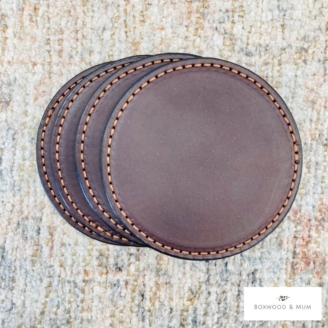 Leather Coasters, Thick Leather Coaster Set, Wedding Favors, Handmade ...
