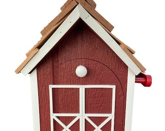 Buiten rode huis brievenbus, landelijke boerderij rustieke houten brievenbus, Amish schuur houten brievenbus, handgemaakt, boerderij woondecoratie