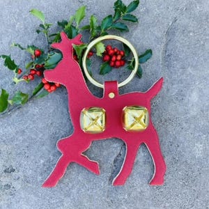 Reindeer Bell Door Hanger, Christmas Gift, Amish Handmade, Home Decoration, Housewarming, Thick Quality Leather, Brass Plated Bells