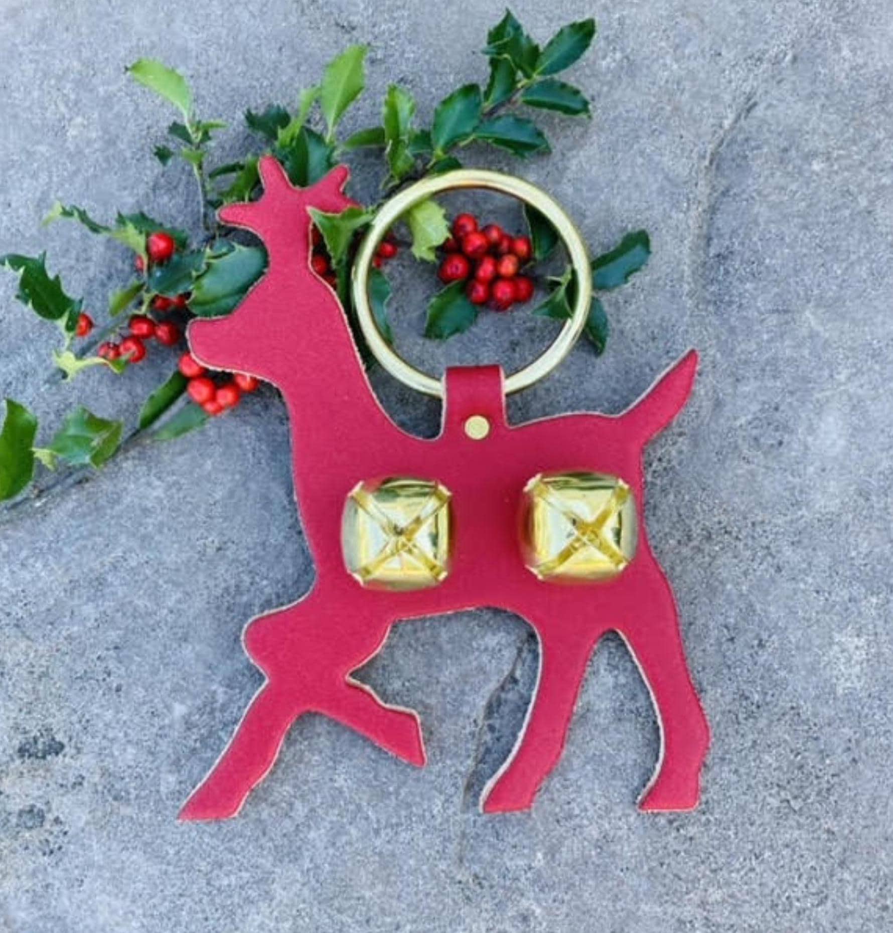 Reindeer Bell Door Hanger, Christmas Gift, Amish Handmade, Home Decoration, Housewarming, Thick Quality Leather, Brass Plated Bells