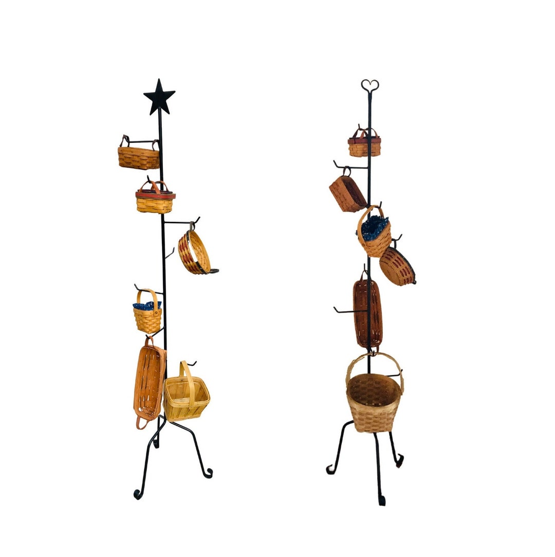 Basket Tree Stand Wrought Iron Basket Stand Holder Rustic Heart or Star