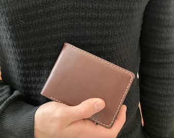 Amish Handmade Full Grain Leather Bifold Wallet, Vegetable Tanned Bridle Leather Mens Wallet, Made in USA Gift for Him, Heirloom Quality