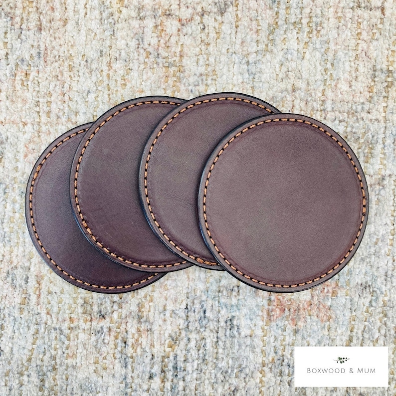 Thick Leather Coaster Set Gift for Him Fathers Day Gift idea