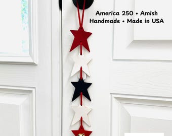 Patriotic Door Hanger, Leather Red White Blue Stars, Fourth of July Decor, Americana Style, Wreath Accent, America 250 Decor, Made in USA