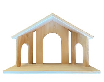 Christmas Nativity Stable | Wood Nativity Manger Scene Creche | Christmas Décor Unfinished Pine Wood