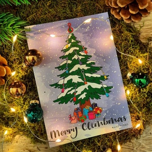Joyeux Climbmas! - Carte de vœux d'escalade - Noël, sapin de Noël, cames, matériel d'escalade, bloc, alpinisme