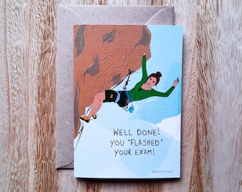 Well done, you FLASHED your exam! - Rock climbing greeting card, passed exams, congratulations, graduated, graduation