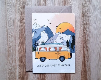 Let's get lost together - Rock climbing greeting card, Campervan, camping, Adventure, mountain, camper, van, traveling