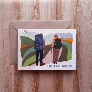 Haga una caminata conmigo - Tarjeta de felicitación de escalada en roca, senderismo, viajes, camping, aventura, caminar