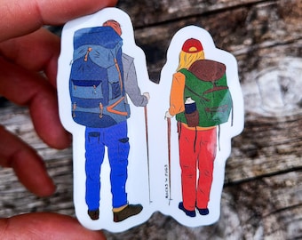 Hiking couple - vinyl sticker - water resistant - hikers - adventure stickers - hike