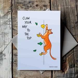 Raggiungi la vetta con gli artigli!  - Cartolina di arrampicata su roccia, arrampicata su roccia, Gatto rampicante, regalo per arrampicata, Gatti, Buona fortuna