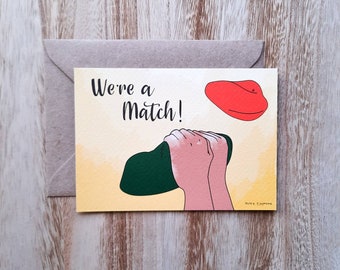 We're a Match! - Rock climbing greeting card - Love, climbers, couple goals, hands, chalk, bouldering, mountaineering, adventure