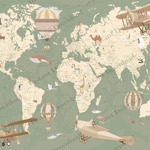 Mapa infantil imprimible en formato digital, colores modificados, 24" x 36"