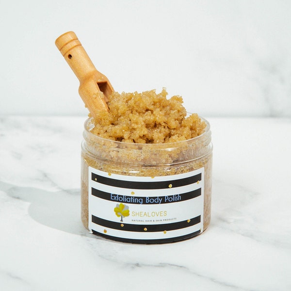 Brown Sugar Scrub w/ wooden scoop , 8oz Peppermint Sugar Polish, Exfoliating Body Scrub, Natural Body Polish