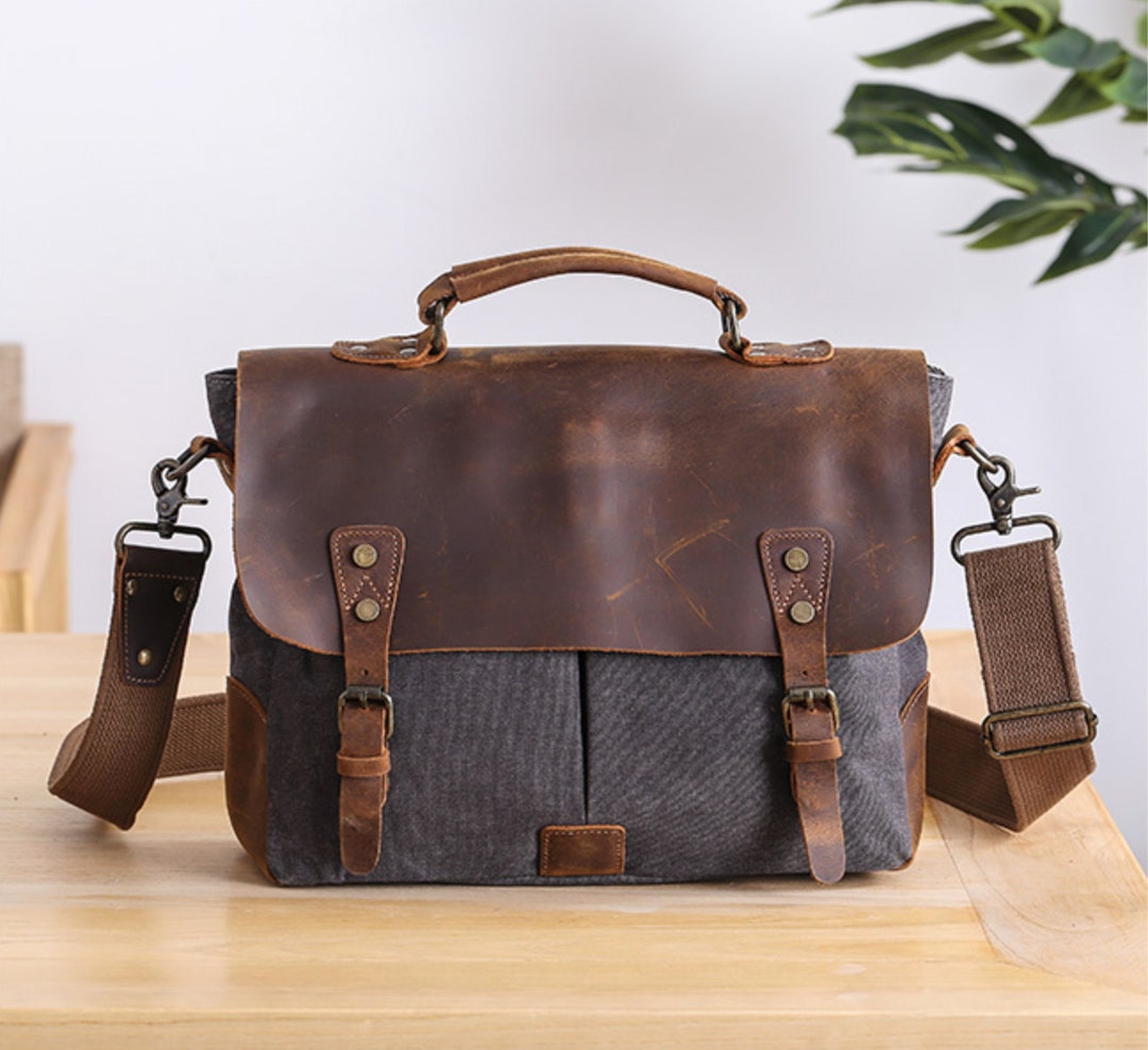 Waxed Canvas Leather Messenger Bag/ Canvas Leather Messenger Bag ...