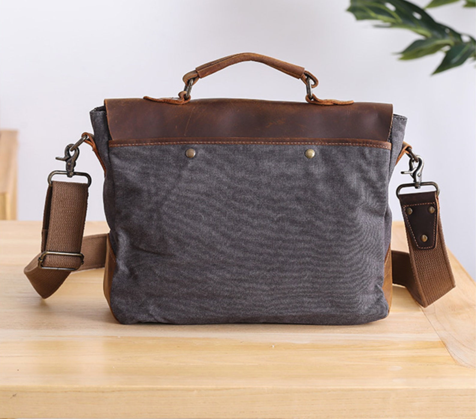 Waxed Canvas Leather Messenger Bag/ Canvas Leather Messenger Etsy