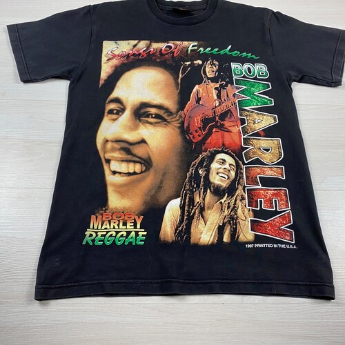 Vintage 90's T Shirt Reggae King BOB MARLEY Jamaica Weed Raptee Vibes 1997 reggae Jamaica music retro 90's tee big shops logo black summer top