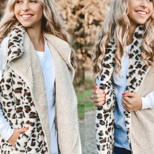 Reversible Leopard Print Sherpa/Faux Fur Vest FREE Shipping