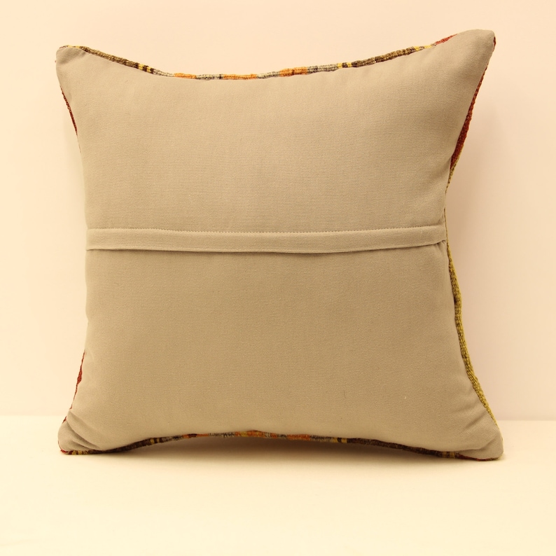 square kilim pillow cover.18x18Turkish handmade decorative soft color brown yellow red striped home design boho cushion KB-46