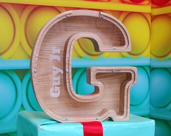 Personalized Wooden Letter Piggy Bank: Nursery Decor, Kids Gift