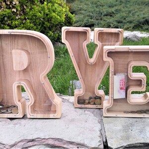 Personalized Baby  Piggy Bank, Nursery Decor, Newborn Gift, Wooden, Neutral Shower Gift, Wooden Piggy Bank, Coin Bank, Letter Bank