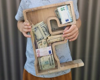 Personalized Wooden Letter Piggy Bank: Kids Nursery Decor
