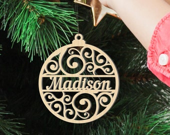 Personalized Wood Christmas Ornament: Custom Name Xmas Decor
