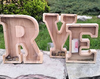 Personalized Wooden Letter Piggy Bank: Neutral Nursery Decor