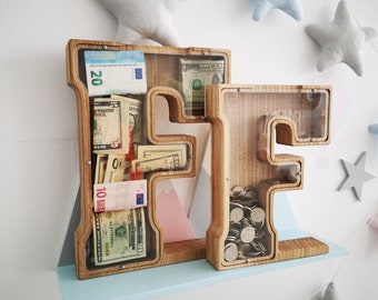Personalized Wooden Letter Piggy Bank: Nursery Decor Coin Bank