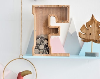 Custom Wooden Letter Piggy Bank: Personalized Kids Coin Bank