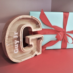 Caja de dinero personalizada para niños, Banco de monedas de madera para niños, Alcancía para niñas, Decoración de guardería, primera alcancía, Alcancía de cartas