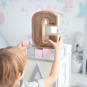 Caja de dinero personalizada para niños, regalo de baby shower, alcancía de madera, alcancía personalizada, alcancía de letras, regalos de Navidad para niños