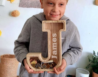 Large Wooden Custom Piggy Bank With Engraved,  Name Piggy Bank, Wooden Cash Box, Gifts For Kids, Baby Birthday Gift,  Custom Jar, Kids Bank