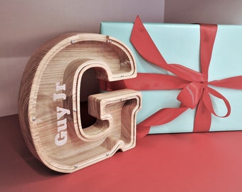 Personalized Wooden Letter Piggy Bank: Nursery Decor, Kids Gift