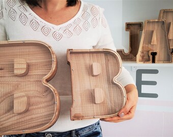 Personalized Wooden Letter Piggy Bank: Nursery Decor, Kids Gift