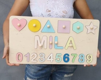 Namenspuzzle Baby Personalized Puzzle, Name Puzzle With Pegs, Busy Puzzle,  Baby Shower Gift, Nursery Decor, Newborn Gift, boys birthday
