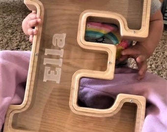 Personalized Wooden Piggy Bank: Letter Initial Savings Box, Nursery Decor